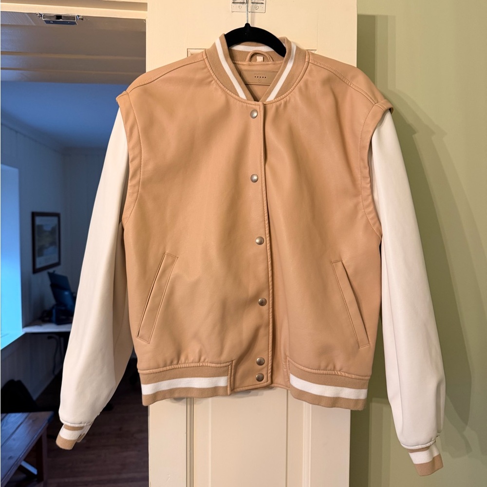 Blank NYC Tan and White Varsity Jacket